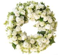 SMZhomeone Ghirlanda di rose artificiali, 45 cm, da appendere alla porta, per primavera ed estate, decorazione per la casa, matrimoni o per interni ed esterni (bianco)