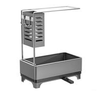 SMZhomeone Porta spugne, 1 scolapiatti per lavello da cucina, con barra per asciugamani e portaposate, design efficiente per drenaggio dell'acqua per sapone e spazzole, salvaspazio (grigio)