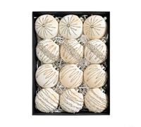 SMZhomeone Set di 12 ornamenti per albero di Natale in velluto floccato da 8 cm, con quattro motivi e clip metalliche, palline di plastica in colori misti, per la casa festiva o per matrimoni (beige)
