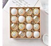 SMZhomeone Set di 16 ornamenti per palline di Natale, colore bianco e oro glitterato, 6 cm, infrangibili, per albero di Natale, decorazioni natalizie, in confezione regalo (XM0016S, bianco)