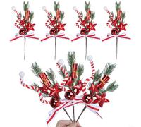 SMZhomeone Set di 4 plettri natalizi con motivo a campane rosse e stelle, 32 cm, in plastica, rosso e bianco, per albero, ghirlanda e decorazione natalizia