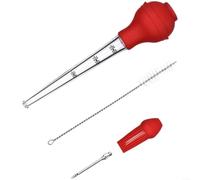 SMZhomeone Set di 5 pezzi in silicone per tacchino con iniettore e spazzola per olio, per barbecue, grigliare, cucinare, resistente al calore, utensile da cucina rosso per aromatizzare la carne