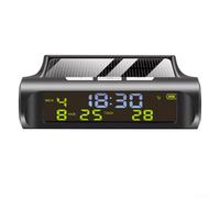SMZhomeone Termometro digitale per auto, orologio solare per auto, termometro digitale, display automatico, supporto per cruscotto per ufficio e casa, nero