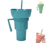 Snack and Drink Combo Cup,New Reusable 2-In-1 Tumbler with Snacks Bowl and Handle,for Journey, Cinema, Home(Light blue)