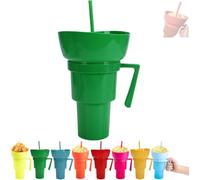 Snack and Drink Combo Cup, Reusable 2-In-1 Snack Cup and Drink Tumbler, with Bowl on Top, Reusable for Travel, Movie Nights, Stadiums, Outdoor Use (Green)