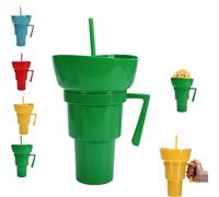 Snack and Drink Cup Combo, 2-In-1 Snack Cup & Bowl And Drink Tumbler With Straw, Tumbler Travel Snack & Multiple Functions, Perfect for Stadium, Travel, Movie Nights (Green)