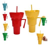 Snack and Drink Cup Combo, 2-In-1 Snack Cup & Bowl And Drink Tumbler With Straw, Tumbler Travel Snack & Multiple Functions, Perfect for Stadium, Travel, Movie Nights (Red+Yellow)