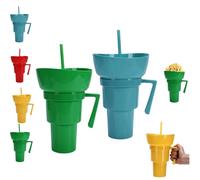 Snack and Drink Cup Combo, 2-In-1 Snack Cup & Bowl And Drink Tumbler With Straw, Tumbler Travel Snack & Multiple Functions, Perfect for Stadium, Travel, Movie Nights (Green+Blue)