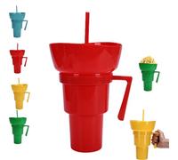 Snack and Drink Cup Combo, 2-In-1 Snack Cup & Bowl And Drink Tumbler With Straw, Tumbler Travel Snack & Multiple Functions, Perfect for Stadium, Travel, Movie Nights (Red)