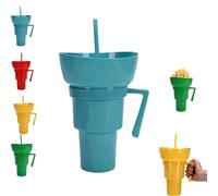 Snack and Drink Cup Combo, 2-In-1 Snack Cup & Bowl And Drink Tumbler With Straw, Tumbler Travel Snack & Multiple Functions, Perfect for Stadium, Travel, Movie Nights (Blue)