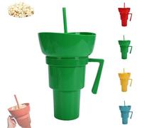Snack and Drink Cup Combo, Bowl and Drink Cup Combo, 2-In-1 Snack Cups And Drinks Tumbler, Reusable, Popcorn Cups with Handle, for Men, Women (Green)