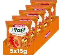 Snack Bimbi Paff - Confezione da 5x15g - In Varianti Piselli e Mais Dolce, Zucca e Carota o Carota e Pomodoro - Non Fritti, Senza Glutine, Senza Sale Aggiunto, 12 Mesi + (Piselli & Mais 5x15g)