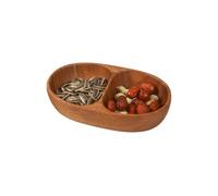 Snack Bowls - 8,27 x 1,77 Inches Double Compartments Serving Dish for Sharing, Entertaining with Space Saving Design, Wooden Plate for Kitchen Countertop Party Picnic Camping, Natural Brown, Gift Box