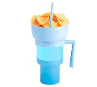 Snack Cup, Drink Tumbler, 2-in-1 Food and Beverage Holder, Built-In Straw, Easy-Grip Handle, for Travel, Picnic, Outdoor Adventures, Car Rides, Movie Nights, Stadium Events, Home Use