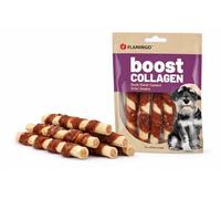 Snack per cani - Bastoncini per cani - Flamingo Boost Bastoncino con anatra e collagene - 12,5 cm - 5 pezzi 85 g - senza zuccheri aggiunti - per pelle e articolazioni