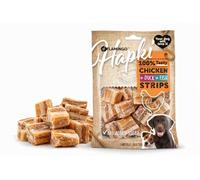 Snack per cani - Bastoncini per cani - Flamingo Hapki Bocconcini con pollo, anatra e salmone - 85 g - senza zuccheri aggiunti