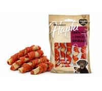 Snack per cani - Bastoncini per cani - Flamingo Hapki Spirale con anatra - 5 pezzi 85 g - ricco di proteine - con fibre - senza glutine - senza cereali - senza zuccheri aggiunti
