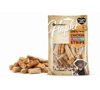 Snack per cani - Bastoncini per cani - Flamingo Hapki Strisce con pollo, anatra e salmone - 85 g - senza zuccheri aggiunti