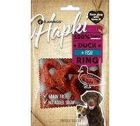 Snack per cani - Bastoncini per cani - Hapki Anelli di merluzzo con anatra - Senza cereali - 85 g - Flamingo