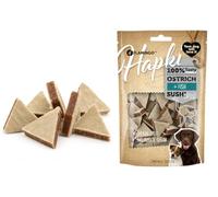Snack per cani - Bastoncini per cani - Hapki Cubetti di sushi con struzzo & pesce - Senza cereali - 85 g - Flamingo