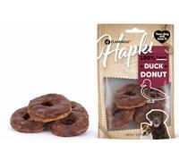 snack per cani - bastoncini per cani - Hapki donut all’anatra - snack da masticare gustoso - 4 pezzi - 95 g - ricompensa appetitosa