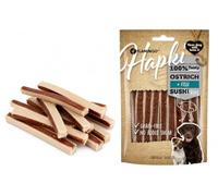 Snack per cani - Bastoncini per cani - Hapki Strisce di sushi con struzzo & pesce - Senza cereali - 85 g - Flamingo