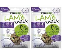 Snack per cani monoproteici con il 95% di agnello, senza cereali e conservanti, ideale per l'addestramento e l'igiene orale - TropiDog Snack Lamb 70g (Confezione da 2)
