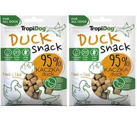 Snack per cani monoproteici con il 95% di anatra, senza cereali e conservanti, ideale per l'addestramento e l'igiene orale - TropiDog Snack Duck 70g (Confezione da 2)
