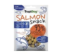 Snack per cani monoproteici con il 95% di salmone, senza cereali e conservanti, ideale per l'addestramento e l'igiene orale - TropiDog Snack Salmon 70g