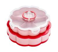Snack Serving Tray - Divided Rotating Container, 2 Tier Flower Shape Food Tray with Lid, 10 Compartment Organizer for Candy Fruit Nuts, Serving Platter for Kitchen Picnic Party Buffet Brunch Home
