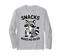 Snacks Make Me Nicer Cute Raccoon Divertente Foodie Mangiare Chef Maglia a Manica