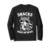 Snacks Make Me Nicer Cute Raccoon Divertente Foodie Mangiare Chef Maglia a Manica
