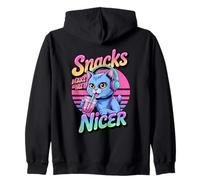 Snacks Make Me Nicer Funny 80s 90s Groovy Cat Meme Animal Felpa con Cappuccio