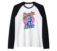 Snacks Make Me Nicer Funny 80s 90s Groovy Cat Meme Animal Maglia con Maniche Raglan