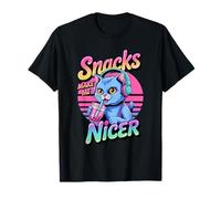 Snacks Make Me Nicer Funny 80s 90s Groovy Cat Meme Animal Maglietta