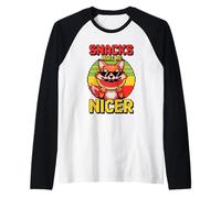 Snacks Make Me Nicer Funny Fox Pixel Meme Animal Gamer Maglia con Maniche Raglan