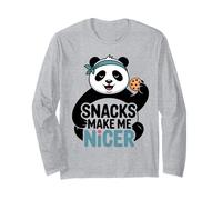 Snacks Make Me Nicer Funny Panda Cookies Meme Animal Maglia a Manica