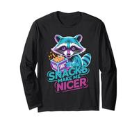 Snacks Make Me Nicer Funny Raccoon Meme Animal Maglia a Manica