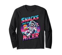 Snacks Make Me Nicer Funny Raccoon Space Meme Animal Maglia a Manica