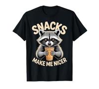 Snacks Make Me Nicer Raccoon Funny Food Humor Maglietta