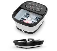 Snailax Pediluvio pieghevole con massaggio e riscaldamento, pediluvio con ruote shiatsu, 14 livelli di riscaldamento, bolle, luce rossa, timer, pedana elettrica 35℃-48℃, massaggiatore per piedi