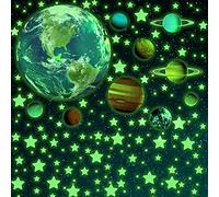 SnailGarden 470 Pezzi Adesivi da Parete Fluorescenti,Adesivi Murali Luminosi del Sistema Solare e Stelle e Quadrati Adesivi per la Camera dei Bambini