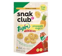 Snak Club Anelli di anananas, Tajin peperoncino e lime, speziati, dolci e piccanti, sapore delicato, magro, vegano, senza glutine, taglia famiglia, 325 ml