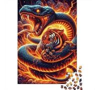 Snake 1000 Componenti Cartone Resistente Snake And Tiger Fire Puzzle Familiare Attività Di Aggregazione Familiare Fan Dei Rompicapo Facile Da Pulire 52x38cm/1000pcs