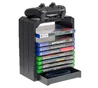 snakebyte PS4 GAMES TOWER 4 - nero - Soluzione di stoccaggio universale per 10 giochi/Blu-Ray, vassoio per controller, cassetto extra, compatibile con PlayStation 5, PS4, Xbox Series X, Xbox One