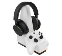 snakebyte Stazione di ricarica per controller Xbox e auricolari, con licenza ufficiale, ricarica rapida 2 ore, per controller Xbox Series X|S/One e cuffie attive, in atteria controller, 5 anni di