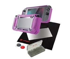 Snakebyte Tough Kit Hardcase Plus H9 Glass Screen Protector and Cleaning Cloth/Analog Control Caps/Game Case for use with Nintendo Switch, Pink