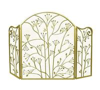 SnamicE Grande schermo per camino a forma di dente di leone, 3 pannelli in ferro battuto, parascintille per interni ed esterni, protezione dalle scintille e recinzione dell'albero di Natale, nero, oro