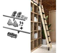 SnamicE Kit per porta scorrevole con scala scorrevole, set completo di ferramenta + binario di estensione, tubo rotondo da 100-600 cm, con ruote a rullo, kit binario da 200 cm