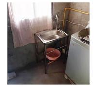 SnamicE Lavello di Servizio, lavello da Cucina Indipendente in Acciaio Inox a Vasca Singola, con rubinetti per Acqua Calda e Fredda, per Lavanderia, Bagno, Stile Rustic,Silver-b-50x37x75cm